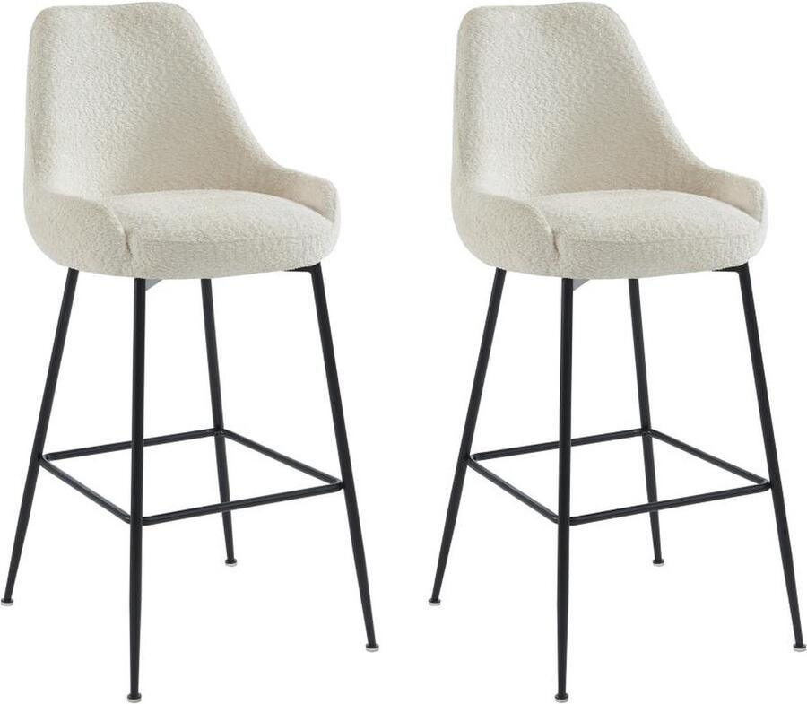 Pascal Morabito Set van 2 barkrukken van boucléstof en zwart metaal Wit TOBYA van L 52 cm x H 97 cm x D 58 cm - Foto 2