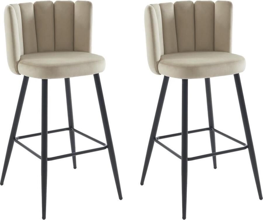 Pascal Morabito Set van 2 barkrukken van velours en zwart metaal Beige PRANILA van L 53 cm x H 102 cm x D 56 cm - Foto 2