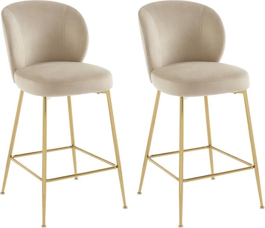 Pascal Morabito Set van 2 barkrukken van velours en goudkleurig metaal Beige POLPONA L 44 cm x H 96.5 cm x D 56 cm - Foto 2
