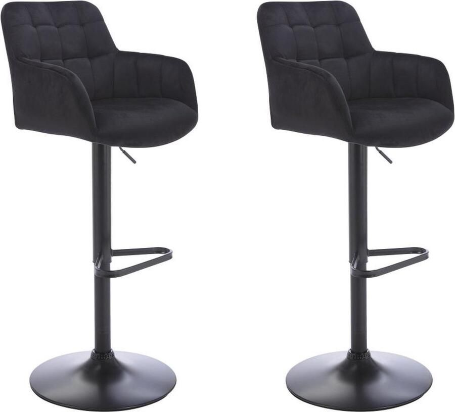 Pascal Morabito Set van 2 barkrukken van velours en metaal Afstelbare hoogte Zwart PEGA van L 50 cm x H 113 cm x D 49 cm - Foto 2