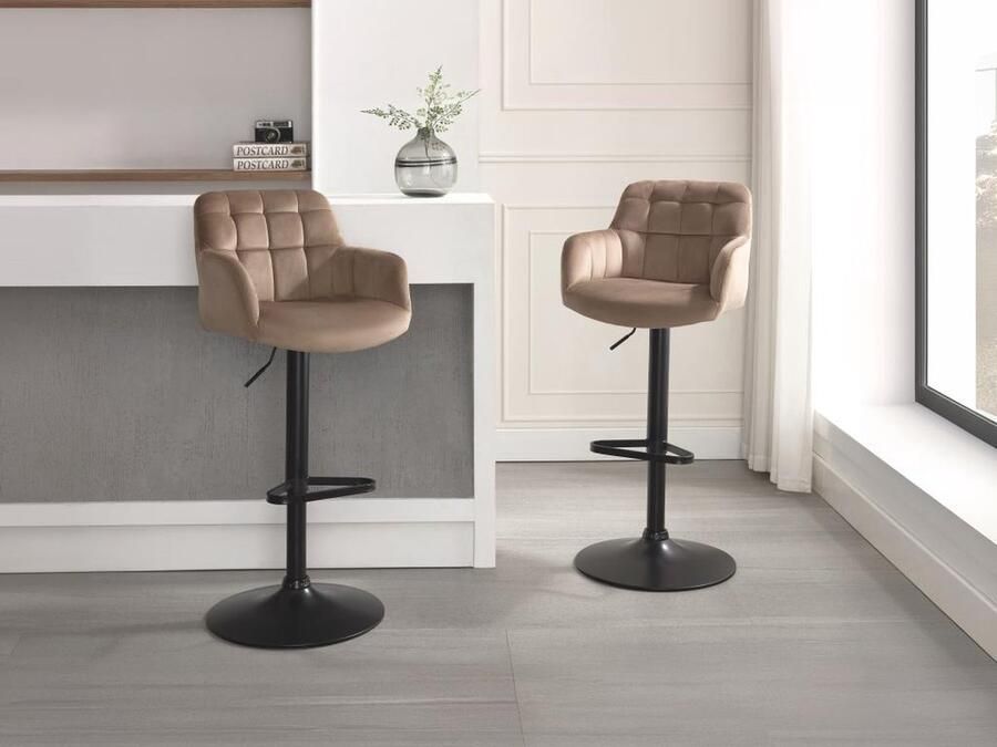 Pascal Morabito Set van 2 barkrukken van velours en zwart metaal Afstelbare hoogte Beige PEGA van L 50 cm x H 113 cm x D 49 cm - Foto 3