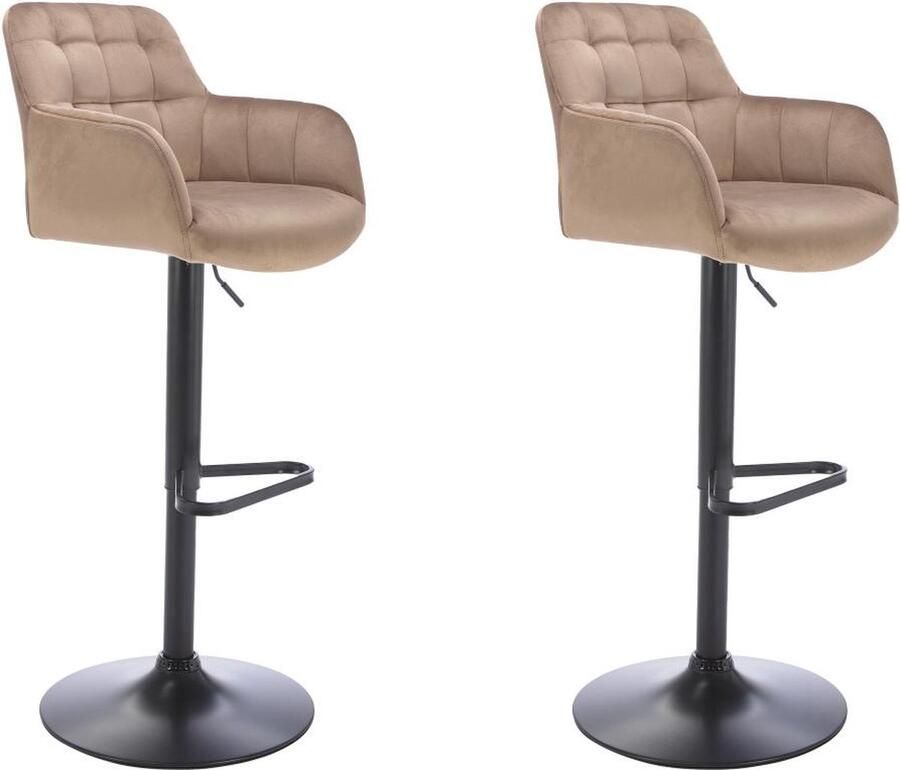 Pascal Morabito Set van 2 barkrukken van velours en zwart metaal Afstelbare hoogte Beige PEGA van L 50 cm x H 113 cm x D 49 cm
