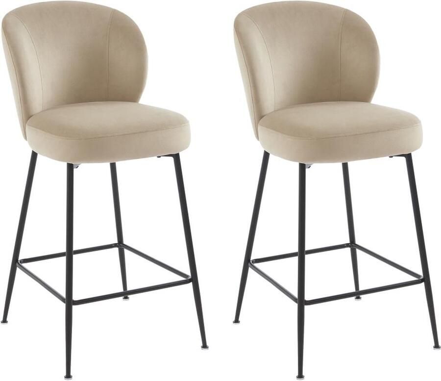 Pascal Morabito Set van 2 barkrukken van velours en zwart metaal Beige POLPONA L 44 cm x H 96.5 cm x D 56 cm - Foto 3