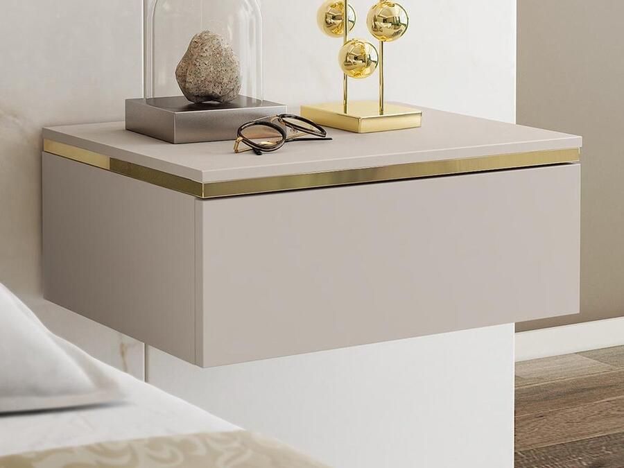 Pascal Morabito Set van 2 hangende nachtkastjes met 1 lade Beige en goudkleurig VUKIA van L 48.5 cm x H 19.8 cm x D 38.2 cm