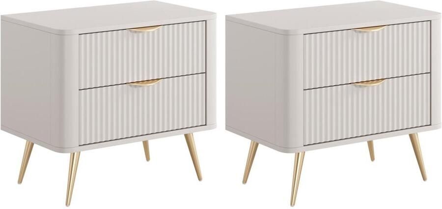 Pascal Morabito Set van 2 nachtkastjes 2 lades Beige en goudkleurig ELONARIA van L 63.2 cm x H 55.3 cm x D 38 cm