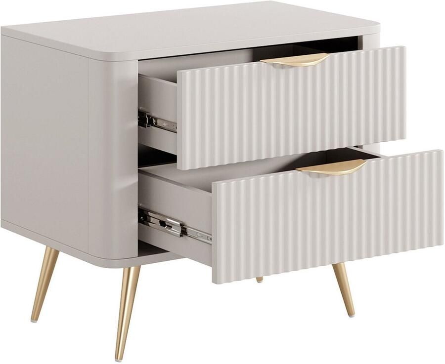 Pascal Morabito Nachtkastje 2 lades Beige en goudkleurig ELONARIA van L 63.2 cm x H 55.3 cm x D 38 cm - Foto 3