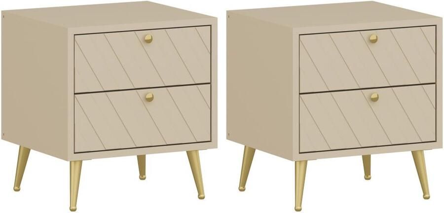 Pascal Morabito Set van 2 nachtkastjes 2 lades Beige TEODA van L 45 cm x H 40 cm x D 49.5 cm
