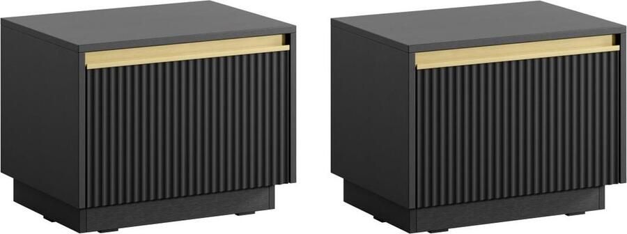 Pascal Morabito Set van 2 nachtkastjes hangend of staand met 1 lade Mdf Zwart en goudkleurig POSINIA van L 53.6 cm x H 42 cm x D 39 cm