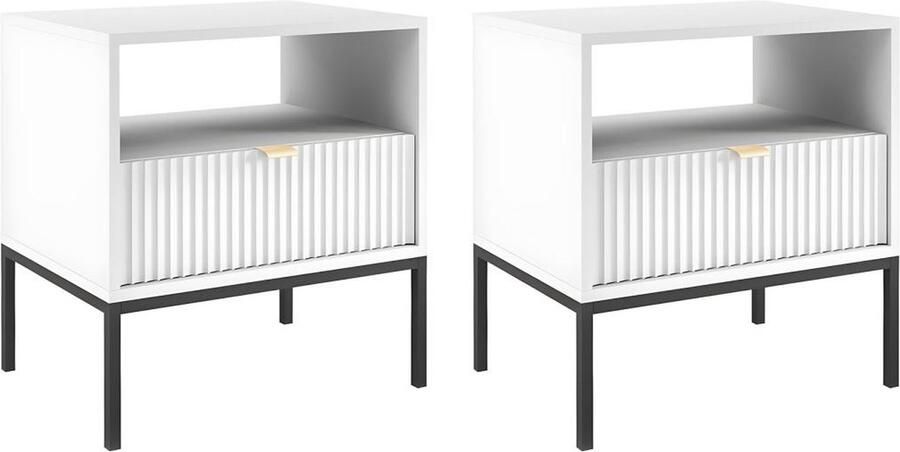 Pascal Morabito Set van 2 nachtkastjes met 1 lade en 1 nis Wit LIOUBA van L 54 cm x H 56 cm x D 39 cm - Foto 2