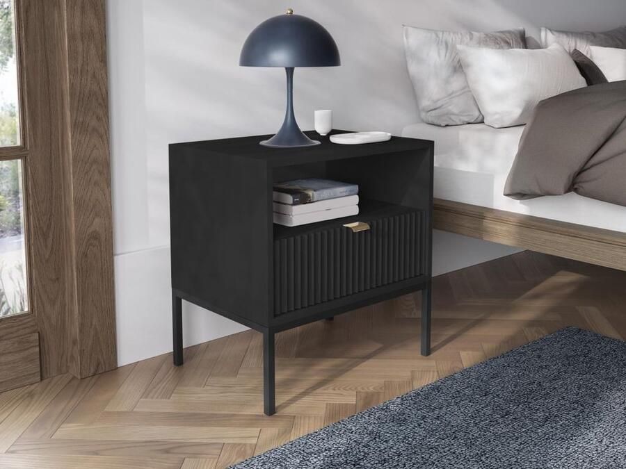 Pascal Morabito Set van 2 nachtkastjes met 1 lade en 1 compartiment Zwart LIOUBA van L 54 cm x H 56 cm x D 39 cm