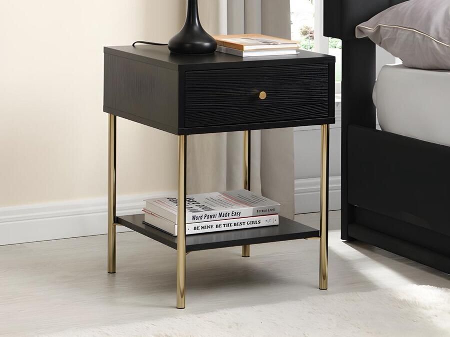 Pascal Morabito Set van 2 nachtkastjes met 1 lade Mdf en metaal Zwart en goud MILAVIA van L 40 cm x H 55 cm x D 40 cm