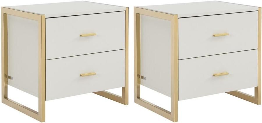 Pascal Morabito Set van 2 nachtkastjes met 2 lades Mdf Beige en goud OMBRELIA van L 50 cm x H 50 cm x D 40 cm