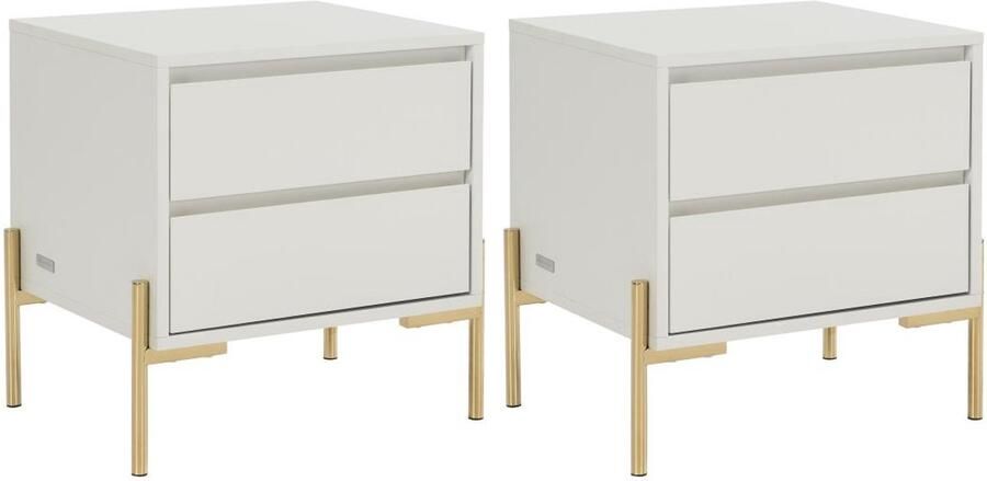 Pascal Morabito Set van 2 nachtkastjes met 2 lades Mdf en metaal Beige en goud KORASA van L 50 cm x H 50 cm x D 40 cm