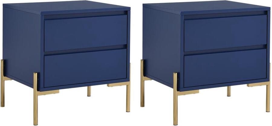 Pascal Morabito Set van 2 nachtkastjes met 2 lades Mdf en metaal Blauw gelakt en goud KORASA van L 50 cm x H 50 cm x D 40 cm - Foto 2