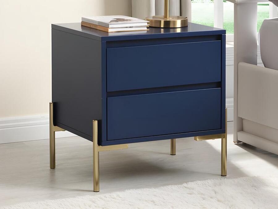 Pascal Morabito Set van 2 nachtkastjes met 2 lades Mdf en metaal Blauw gelakt en goud KORASA van L 50 cm x H 50 cm x D 40 cm
