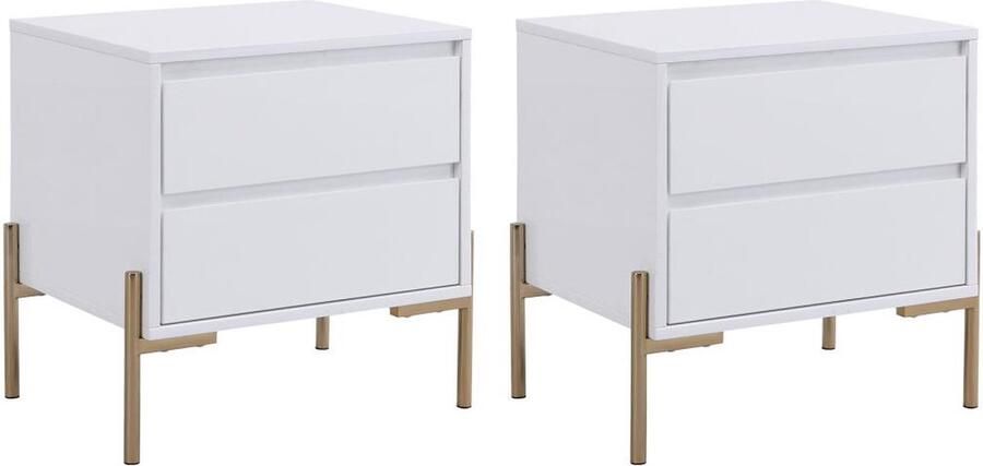 Pascal Morabito Set van 2 nachtkastjes met 2 lades MDF en metaal Gelakt wit en goudkleurig KORASA van L 50 cm x H 50 cm x D 40 cm - Foto 2