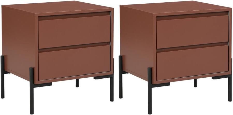 Pascal Morabito Set van 2 nachtkastjes met 2 lades Mdf en metaal Terracotta en zwart KORASA van L 50 cm x H 50 cm x D 40 cm