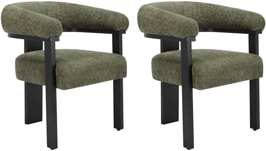 Pascal Morabito Set van 2 stoelen met armleuningen van boucléstof en heveahout Kaki en zwart LIVELIA van L 64 cm x H 78 cm x D 60 cm