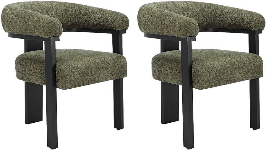 Pascal Morabito Set van 2 stoelen met armleuningen van boucléstof en heveahout Kaki en zwart LIVELIA van L 64 cm x H 78 cm x D 60 cm - Foto 6