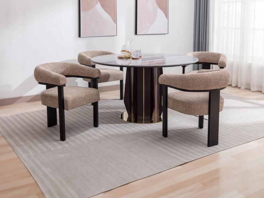 Pascal Morabito Set van 2 stoelen met armleuningen van boucléstof en heveahout Taupegrijs en zwart LIVELIA L 64 cm x H 78 cm x D 60 cm