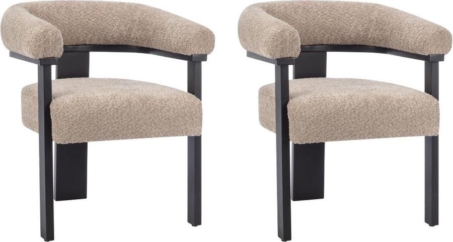 Pascal Morabito Set van 2 stoelen met armleuningen van boucléstof en heveahout Taupegrijs en zwart LIVELIA L 64 cm x H 78 cm x D 60 cm - Foto 2