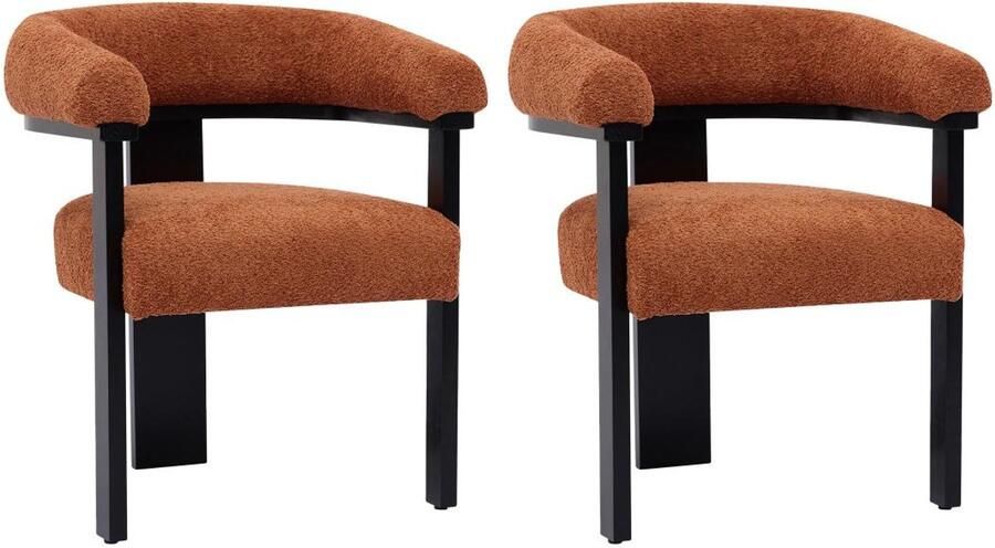 Pascal Morabito Set van 2 stoelen met armleuningen van boucléstof en heveahout Terracotta en zwart LIVELIA van L 64 cm x H 78 cm x D 60 cm