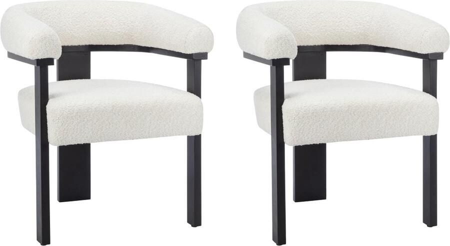 Pascal Morabito Set van 2 stoelen met armleuningen van boucléstof en heveahout Wit en zwart LIVELIA L 64 cm x H 78 cm x D 60 cm