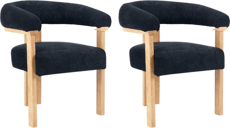 Pascal Morabito Set van 2 stoelen met armleuningen van boucléstof en heveahout Zwart en naturel LIVELIA van L 64 cm x H 78 cm x D 60 cm