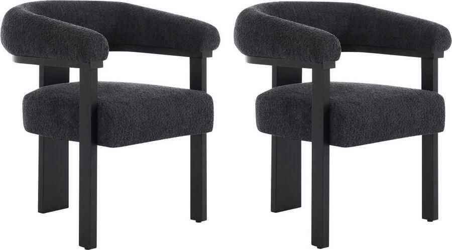 Pascal Morabito Set van 2 stoelen met armleuningen van boucléstof en heveahout Zwart LIVELIA van L 64 cm x H 78 cm x D 60 cm