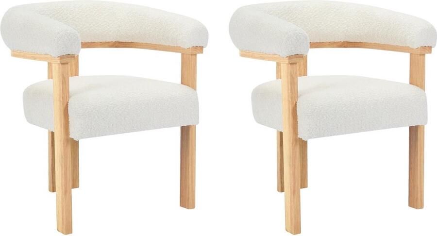 Pascal Morabito Set van 2 stoelen met armleuningen van boucléstof en heveahout Wit en naturel LIVELIA van L 64 cm x H 78 cm x D 60 cm