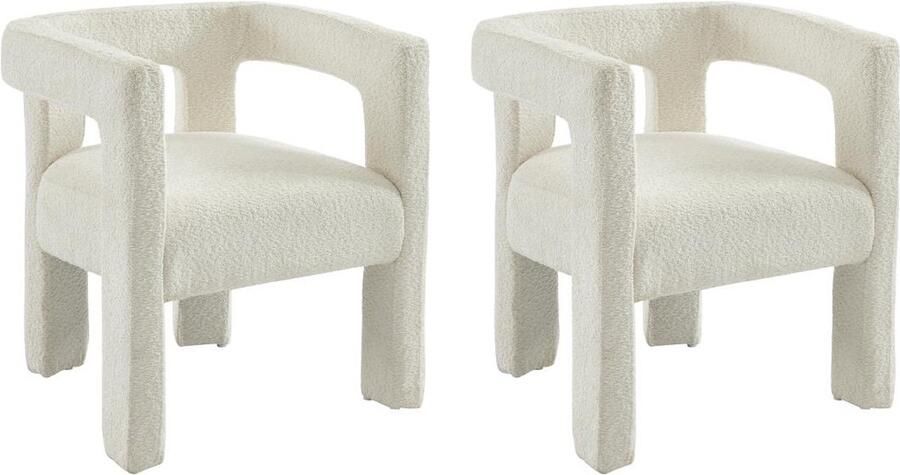 Pascal Morabito Set van 2 stoelen met armleuningen van boucléstof en metaal Wit SOFANA van L 65 cm x H 70 cm x D 59 cm