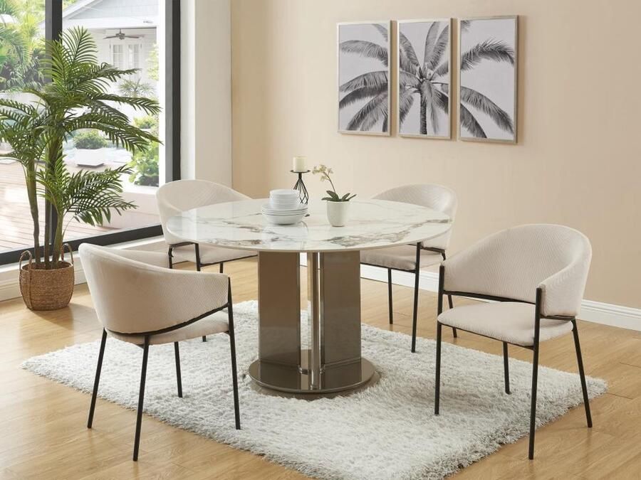 Pascal Morabito Set van 2 stoelen met armleuningen van ribfluweel en zwart metaal Crèmewit ORDIDA van L 53 cm x H 80 cm x D 61 cm