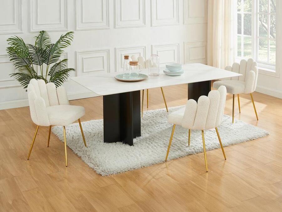 Pascal Morabito Set van 2 stoelen van boucléstof en goudkleurig metaal Crèmewit ALTINAM van L 55 cm x H 85 cm x D 57 cm