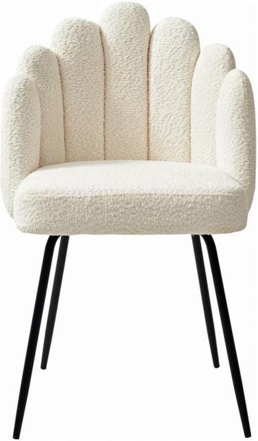 Pascal Morabito Set van 2 stoelen van boucléstof en zwart metaal Crèmewit ALTINAM van L 55 cm x H 85 cm x D 57 cm - Foto 2