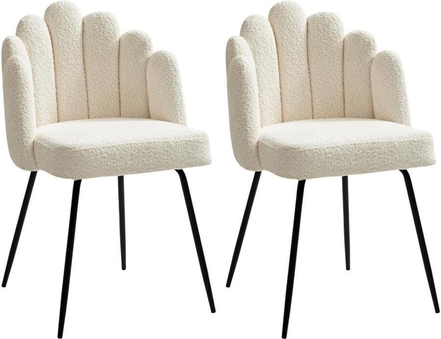 Pascal Morabito Set van 2 stoelen van boucléstof en zwart metaal Crèmewit ALTINAM van L 55 cm x H 85 cm x D 57 cm