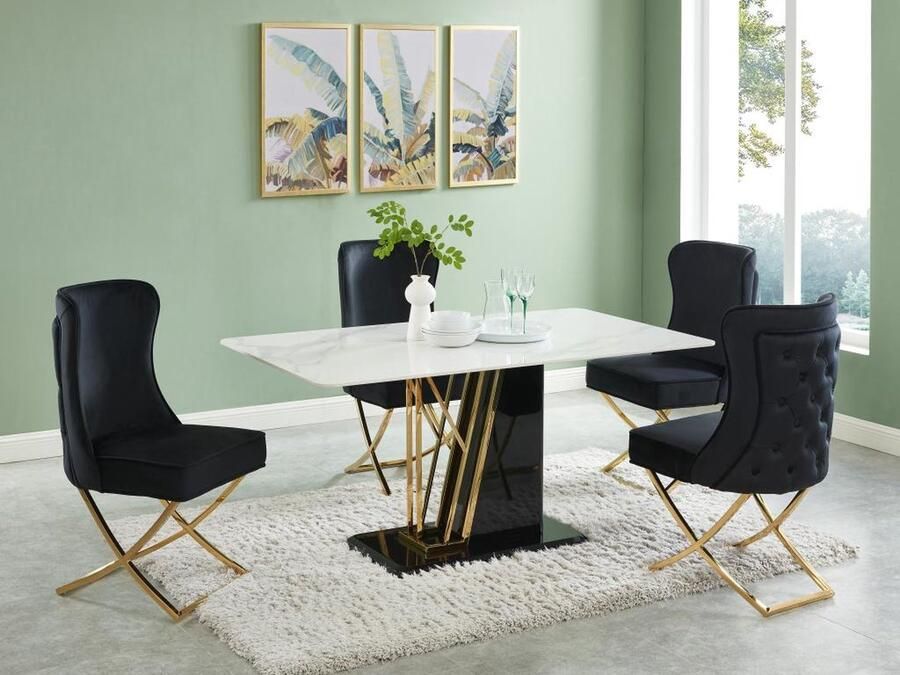 Pascal Morabito Set van 6 stoelen van velours en roestvrij staal Zwart en goudkleurige poten MARELANO van L 53.5 cm x H 101 cm x D 64.5 cm