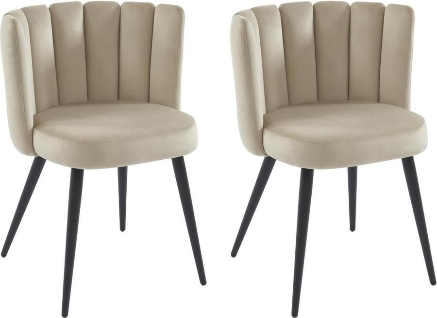 Pascal Morabito Set van 2 stoelen van velours en zwart metaal Beige PRANILA van L 59 cm x H 78.5 cm x D 55 cm