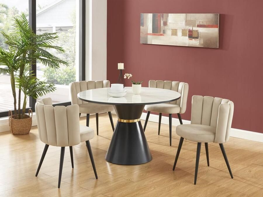 Pascal Morabito Set van 2 stoelen van velours en zwart metaal Beige PRANILA van L 59 cm x H 78.5 cm x D 55 cm - Foto 2