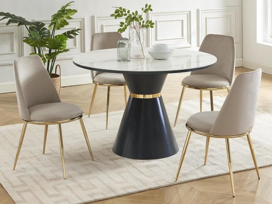 Pascal Morabito Set van 2 stoelen van velours met gouden metalen frame Beige NEBINA van L 48 cm x H 83 cm x D 54 cm