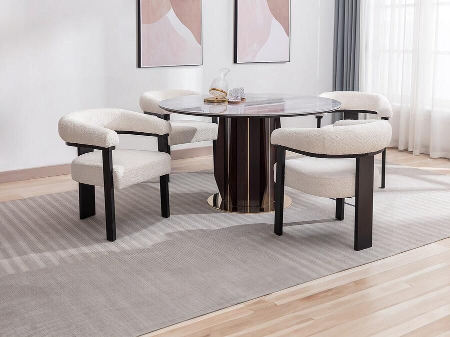 Pascal Morabito Set van 6 stoelen met armleuningen van boucléstof en heveahout Wit en zwart LIVELIA L 64 cm x H 78 cm x D 60 cm - Foto 2