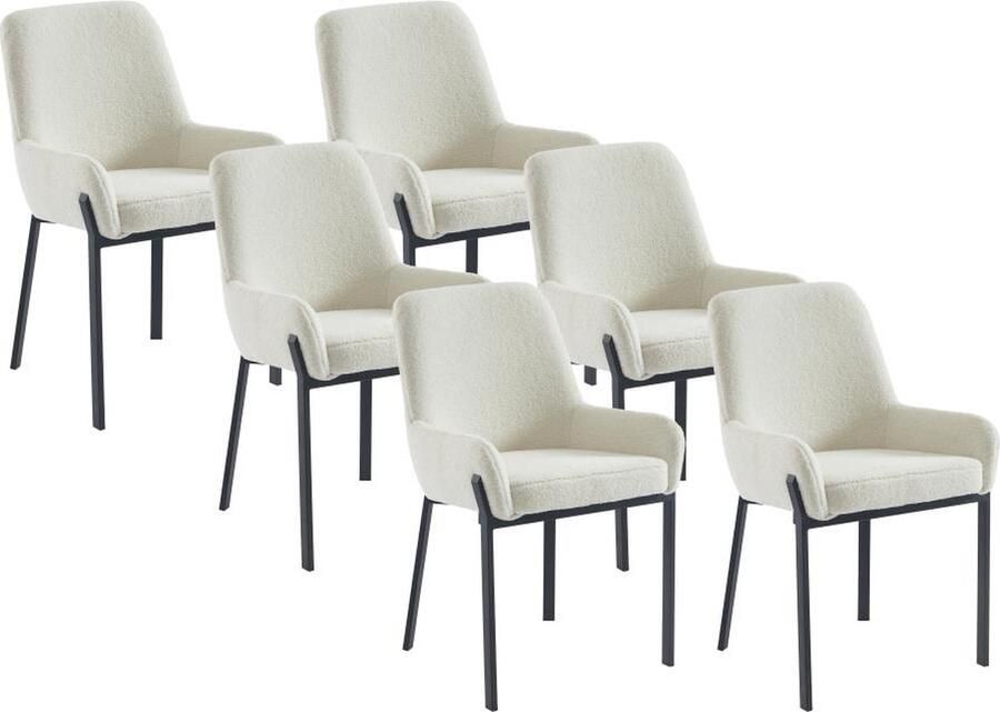 Pascal Morabito Set van 6 stoelen met armleuningen van boucléstof en metaal Wit CAROLONA van L 57 cm x H 85 cm x D 60.5 cm - Foto 2