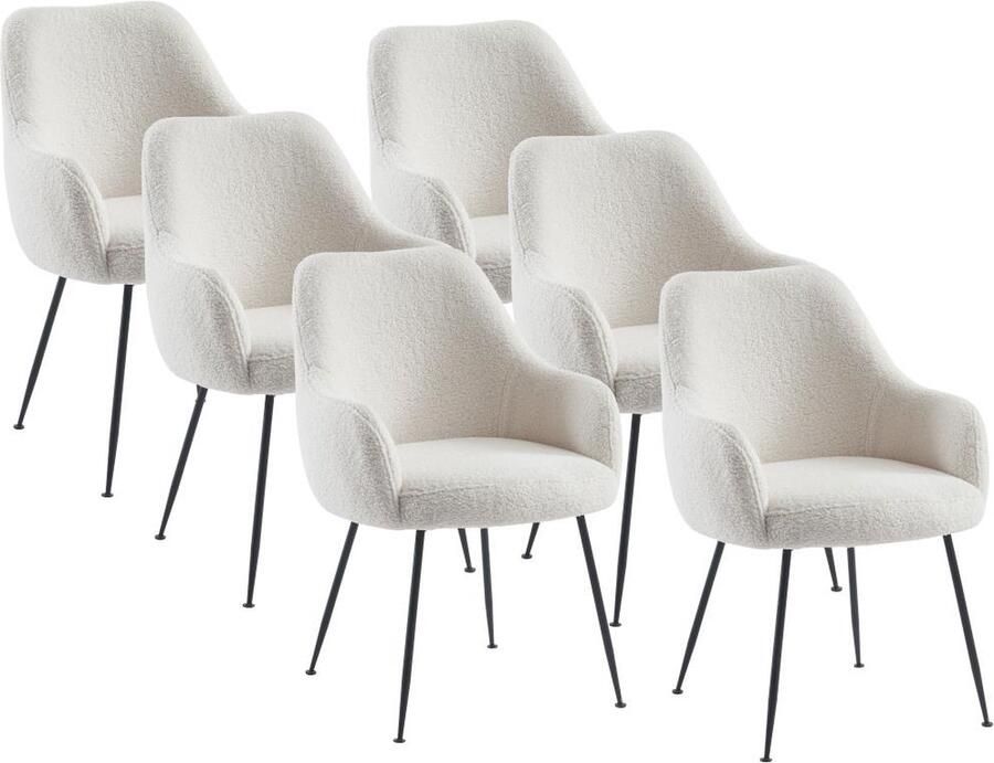Pascal Morabito Set van 6 stoelen met armleuningen van boucléstof en metaal Wit TOYBA L 60 cm x H 81 cm x D 65.5 cm