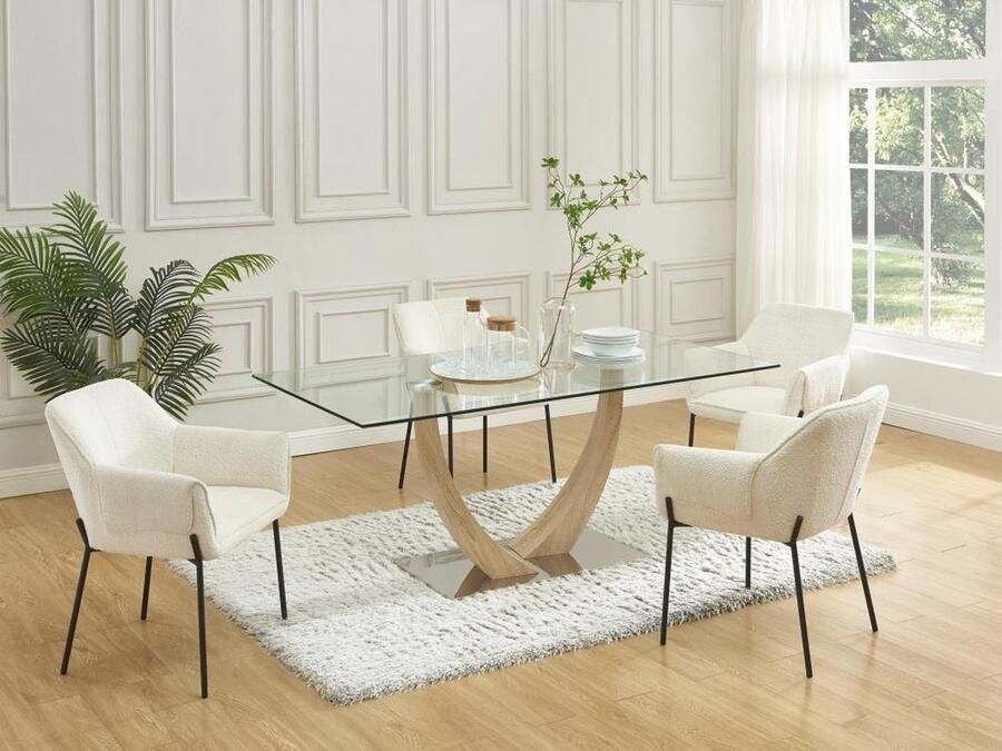 Pascal Morabito Set van 2 stoelen met armleuningen van boucléstof en zwart metaal Crèmewit AKETI L 62 cm x H 83 cm x D 65 cm