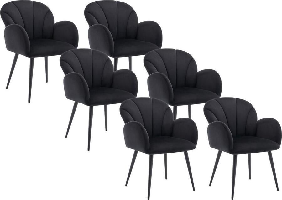 Pascal Morabito Set van 6 stoelen met armleuningen van velours en metaal Zwart LANSENA van L 56 cm x H 81 cm x D 65 cm