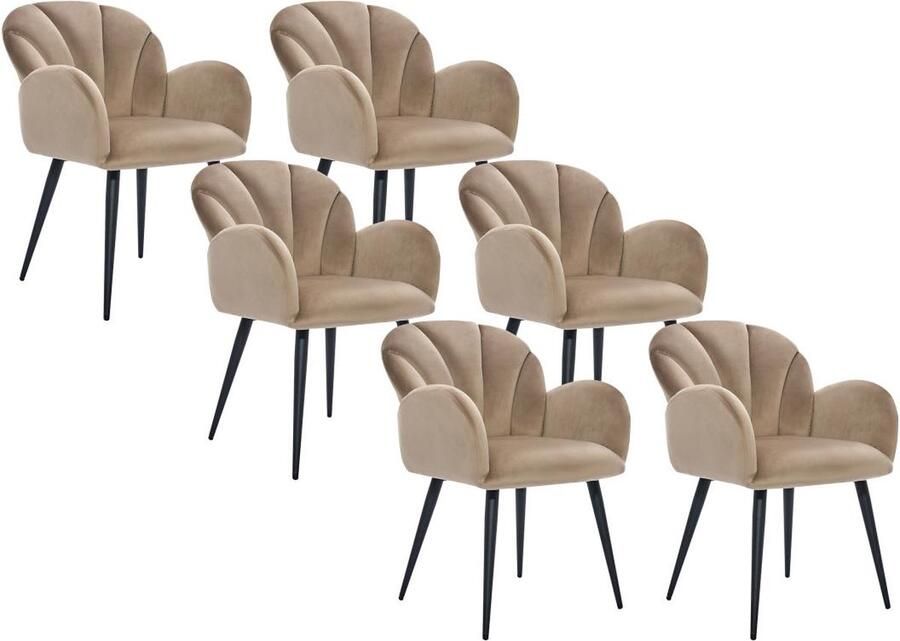 Pascal Morabito Set van 6 stoelen met armleuningen van velours en zwart metaal Beige LANSENA van L 56 cm x H 81 cm x D 65 cm