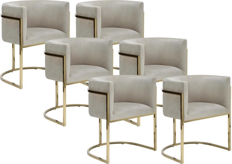 Pascal Morabito Set van 6 stoelen met armleuningen Velours en roestvrij staal Beige en goudkleurig PERIA van L 60 cm x H 76 cm x D 56.5 cm - Foto 2