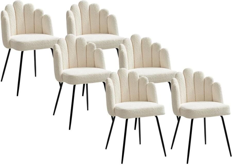 Pascal Morabito Set van 6 stoelen van boucléstof en zwart metaal Crèmewit ALTINAM van L 55 cm x H 85 cm x D 57 cm