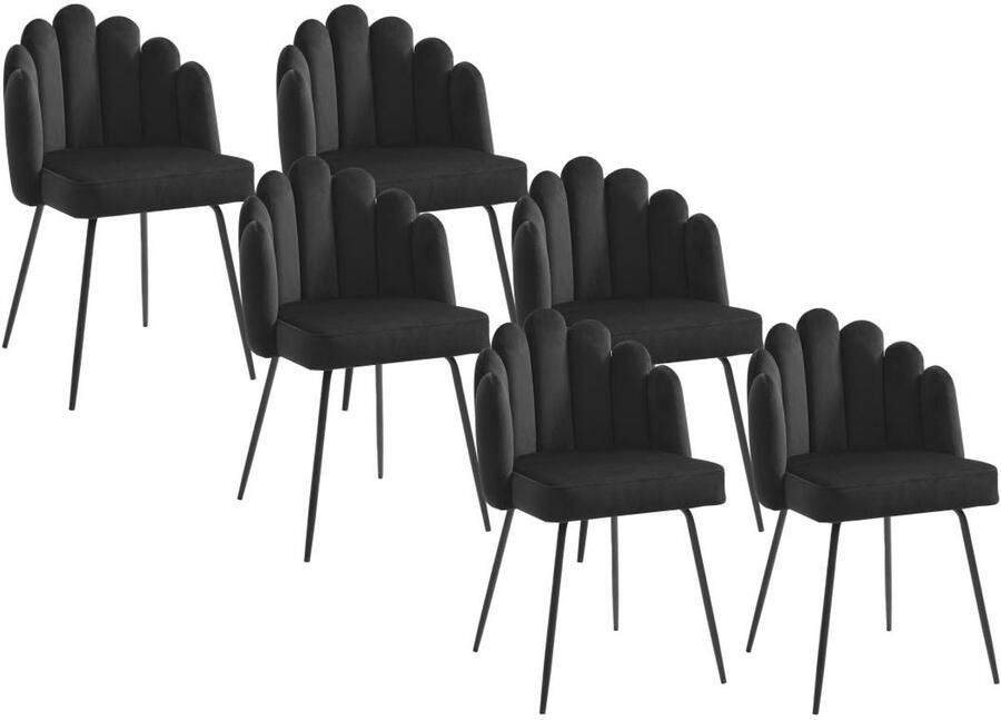 Pascal Morabito Set van 6 stoelen van velours en metaal Zwart ALTINAM van L 55 cm x H 85 cm x D 57 cm