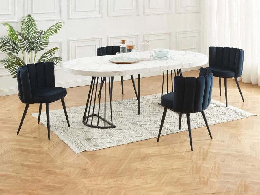 Pascal Morabito Set van 6 stoelen van velours en metaal Zwart PRANILLA van L 59 cm x H 78.5 cm x D 55 cm