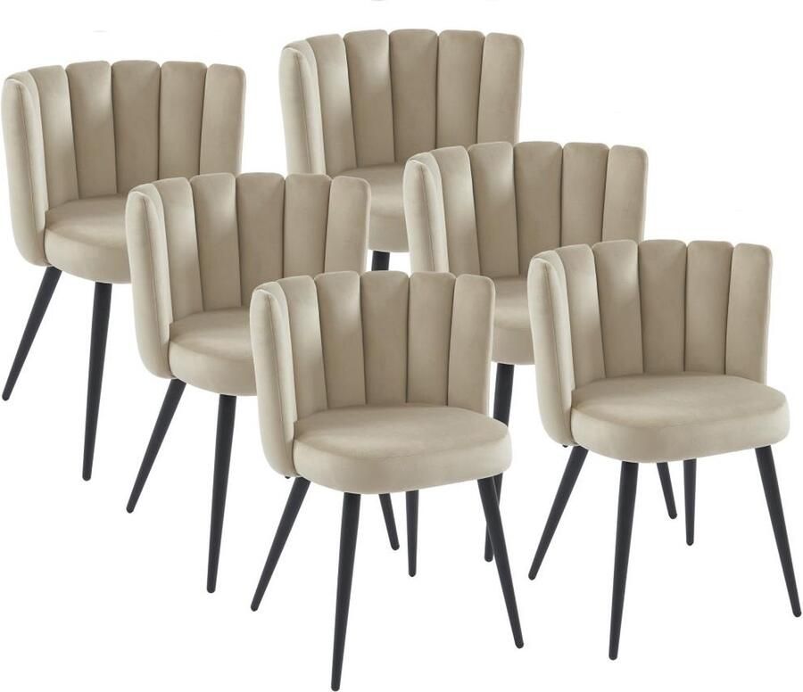 Pascal Morabito Set van 6 stoelen van velours en zwart metaal Beige PRANILA van L 59 cm x H 78.5 cm x D 55 cm